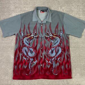 Vintage Street Culture Dragon Shirt Large Button Up Hawaiian All Over Print